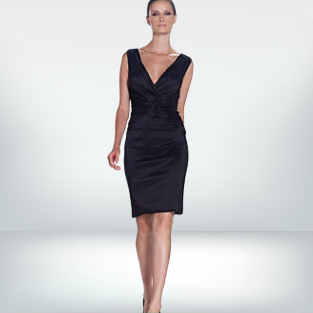 BA Nites Black Ruched Body Con Cocktail Dress 6